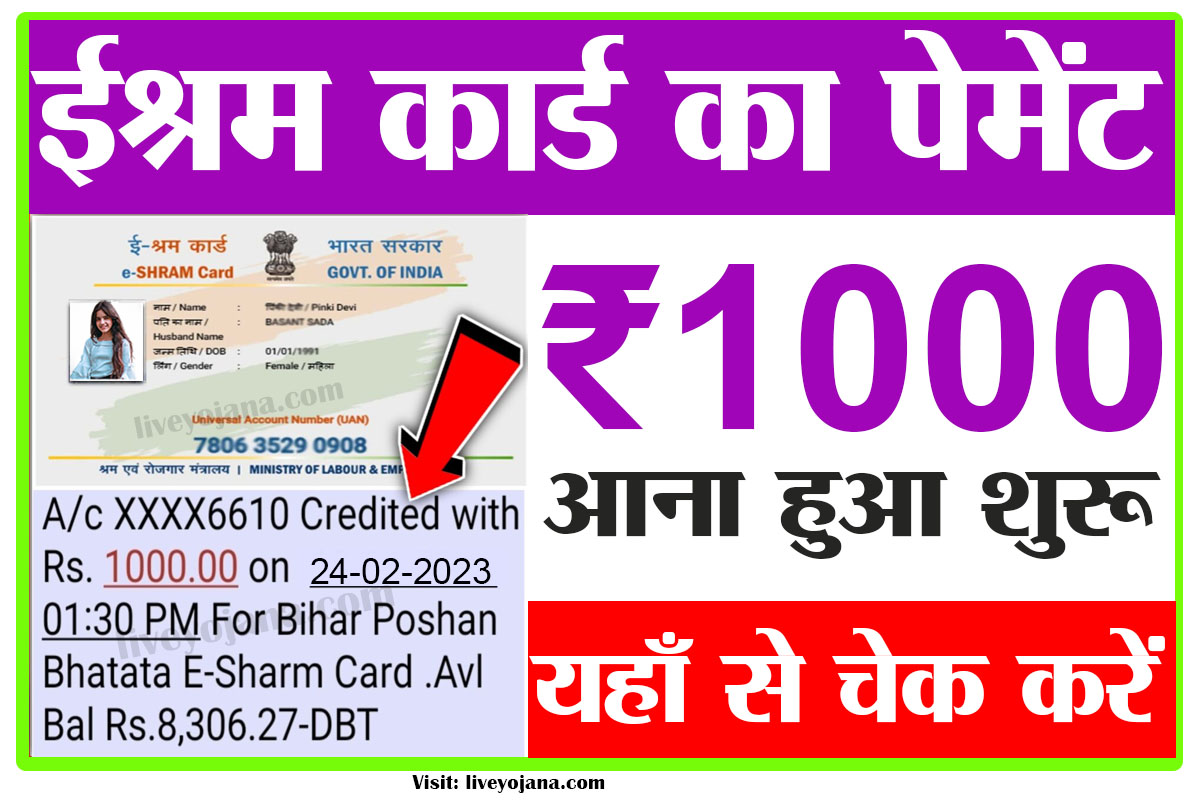 EShram Card 1000 Payment 2023 Check,ईश्रम कार्ड पेमेंट चेक 